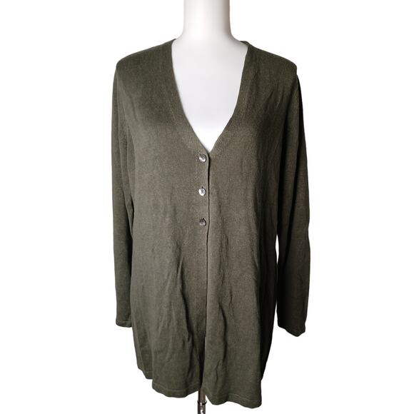 J.Jill 3 Button Linen Blend Cardigan Moss Green Medium AS IS - Picture 1 of 9